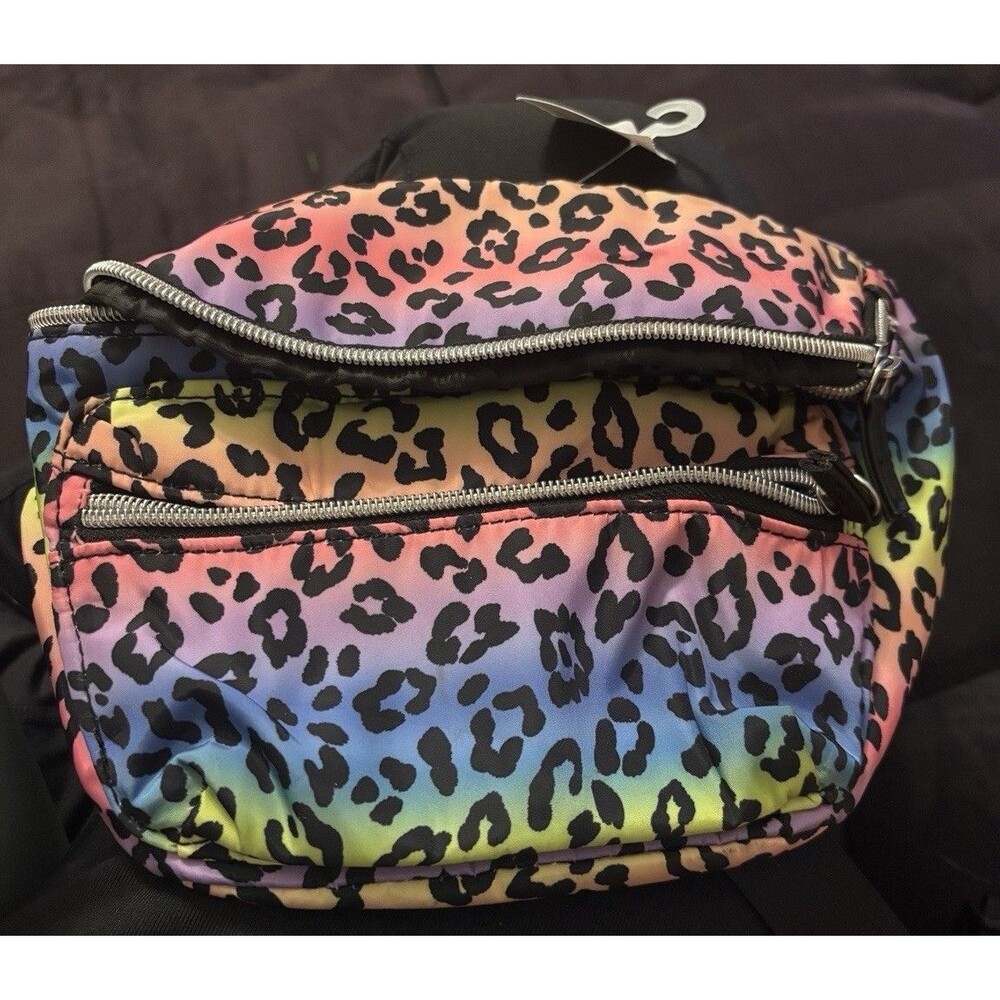 Rainbow Leopard Print Fanny Pack Waist Bag Zipper Compartments Adjustable